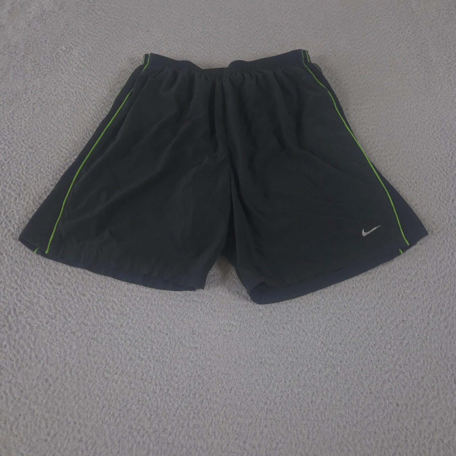 Nike Shorts Mens Medium Black DriFit Running Brief Lined Neon Green Piping 6.5"