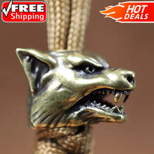 Alpha Wolf Brass Knife Bead EDC Paracord Lanyard DIY Outdoor Charm Rope Pendant