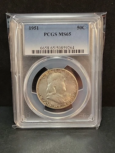 1951 PCGS MS65 Franklin Half Dollar Edge Toning