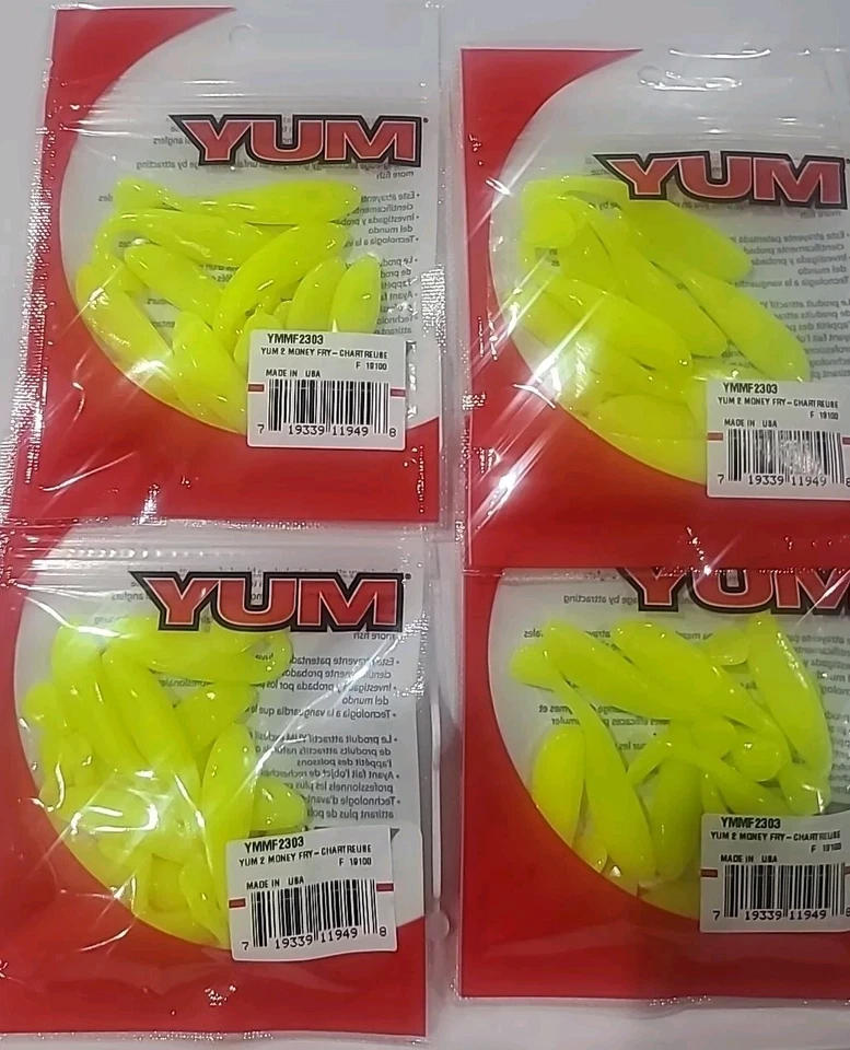 Lot of 4-Yum Money Fry Chartreuse 2" Freshwater SoftPlastic Bass Paddletails - Image 2 of 4