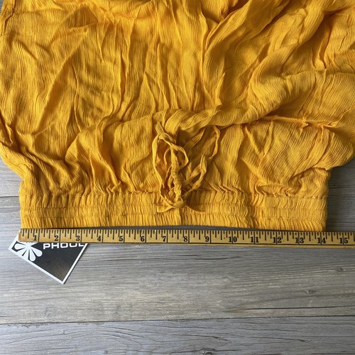 Pantalone vintage Phool Boho giallo rayon gamba larga leggero elastico in vita taglia M - Foto 6 di 8