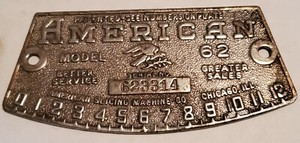Antique Vintage American Slicing Machine Nameplate Tag