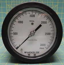Weksler Royal 4 1/2" Pressure Gauge 0-3000 PSIG, 1/4" NPT Back Connection