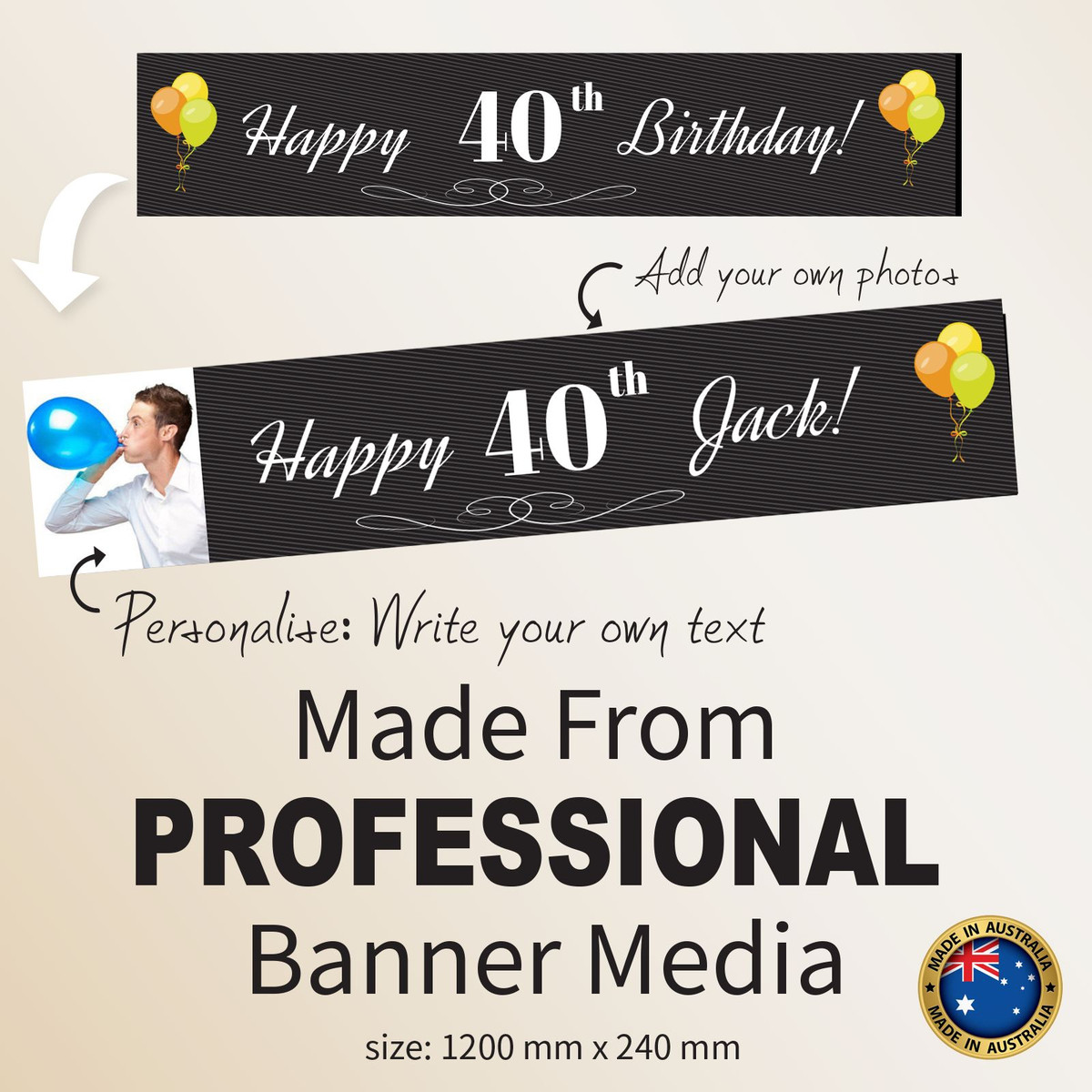 30th Birthday Decorations For Women Personalized Fabric Birthday Banner -  Custom Photo \u0026 Text For 30th, 40th Party Happy 40th Birthday Backdrop, image size:1200x1200