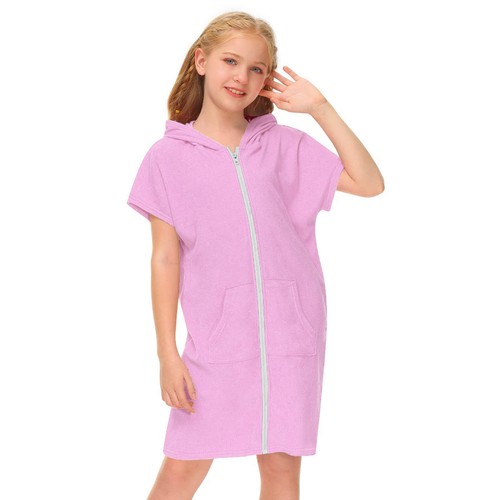 Little Girls Swim Cover Up Swimsuit Zip Up Hooded Bathrobe Absorbent Beach Dress - Picture 59 of 81