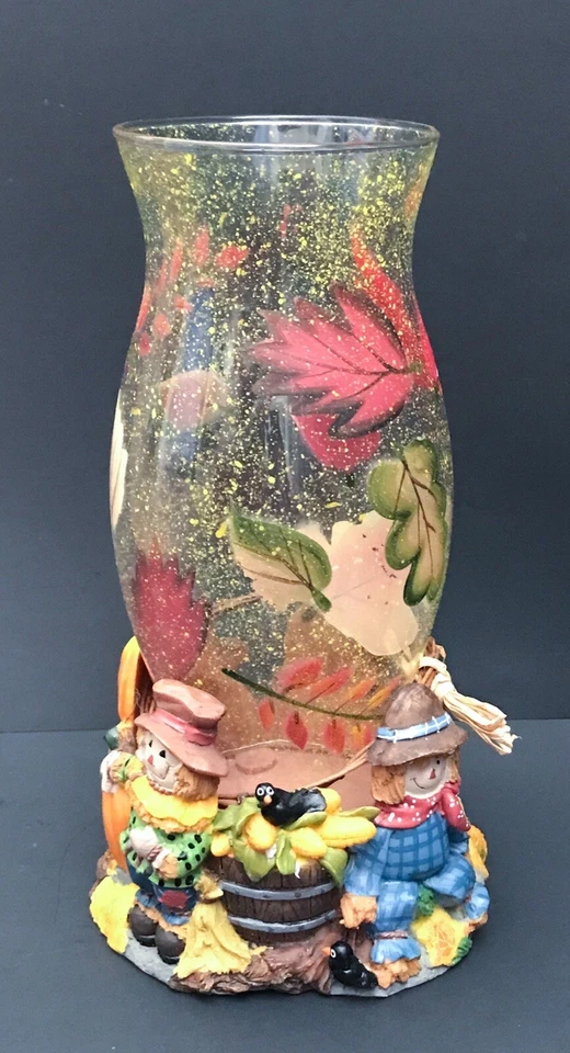 Colorful Leaf Hurricane Glass Candle Holder Lantern Fall Autumn Spooky Season - Image 4 of 4