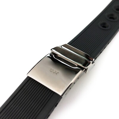 22 24mm Black Rubber/Silicone Strap Band fit Breitling SuperOcean Watches Clasp