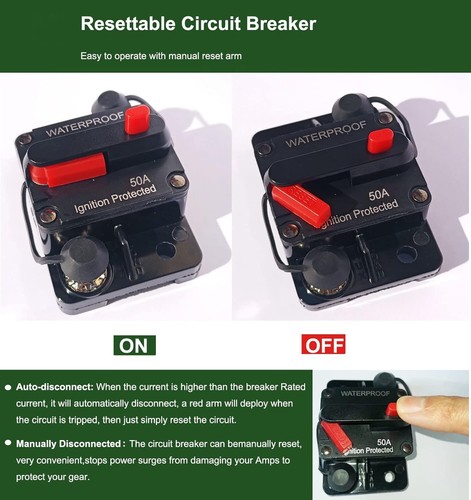 Manual Reset Inline Fuse - 50 Amp Marine Breaker for Electronics & Batteries - Picture 4 of 9