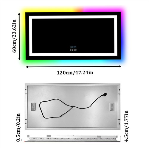 Long 47" RGB LED Bluetooth Bathroom Mirror w/ 2-Loudspeaker Touch Sensing Button - Picture 9 of 16