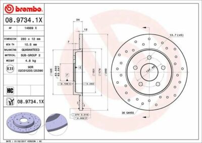 2x BREMBO 08.9734.1X Bremsscheibe hinten für FORD JAGUAR