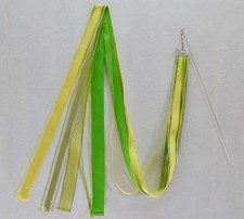 Green/Yellow Streamer w 18" Rod - Christian Worship Dance Ribbon / flag