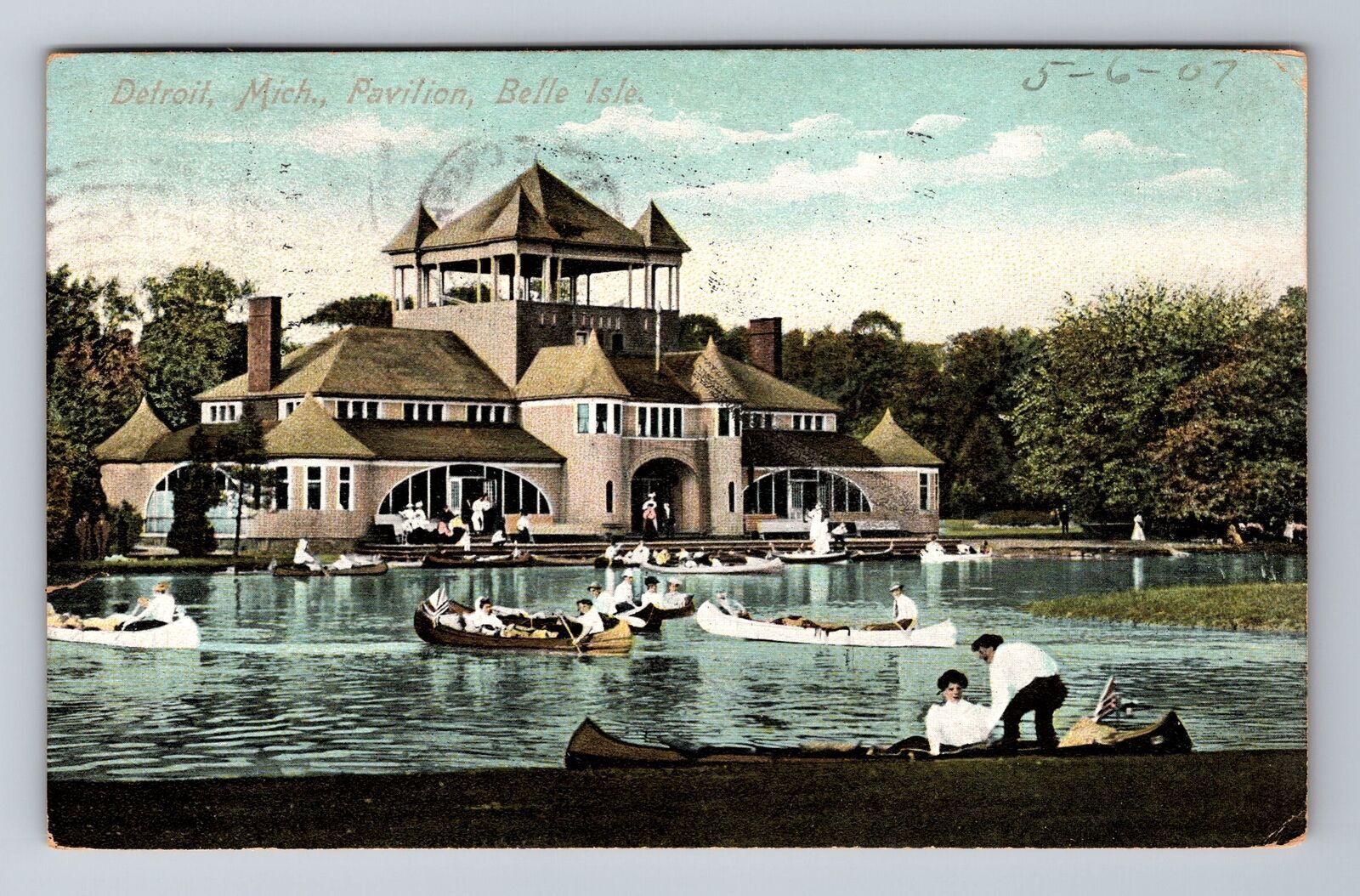 Detroit MI-Michigan, Pavilion, Belle Isle, Antique, Vintage c1907 Postcard