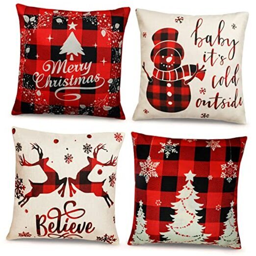 Set of 4 Farmhouse Christmas Pillow Covers 18×18 Inch Holiday Decor-image