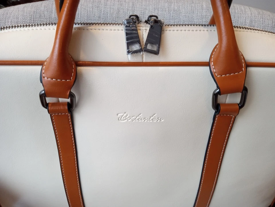 Nuevo Maletín Mensajero Bostanten Cuero Grano Superior Crema y Marrón Foto 3 de 4