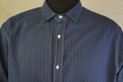 $258 Frank & Eileen Mens Cotton Blue & Red stripe Shirt Long