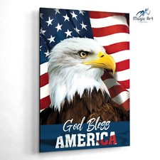 God Bless America Canvas Christian Wall Art, Religion American Flag Home Decor