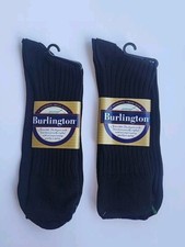 2 Burlington 100 Cotton Crew Black Socks Shoe Size 8.5-9 Style BB130 Made USA