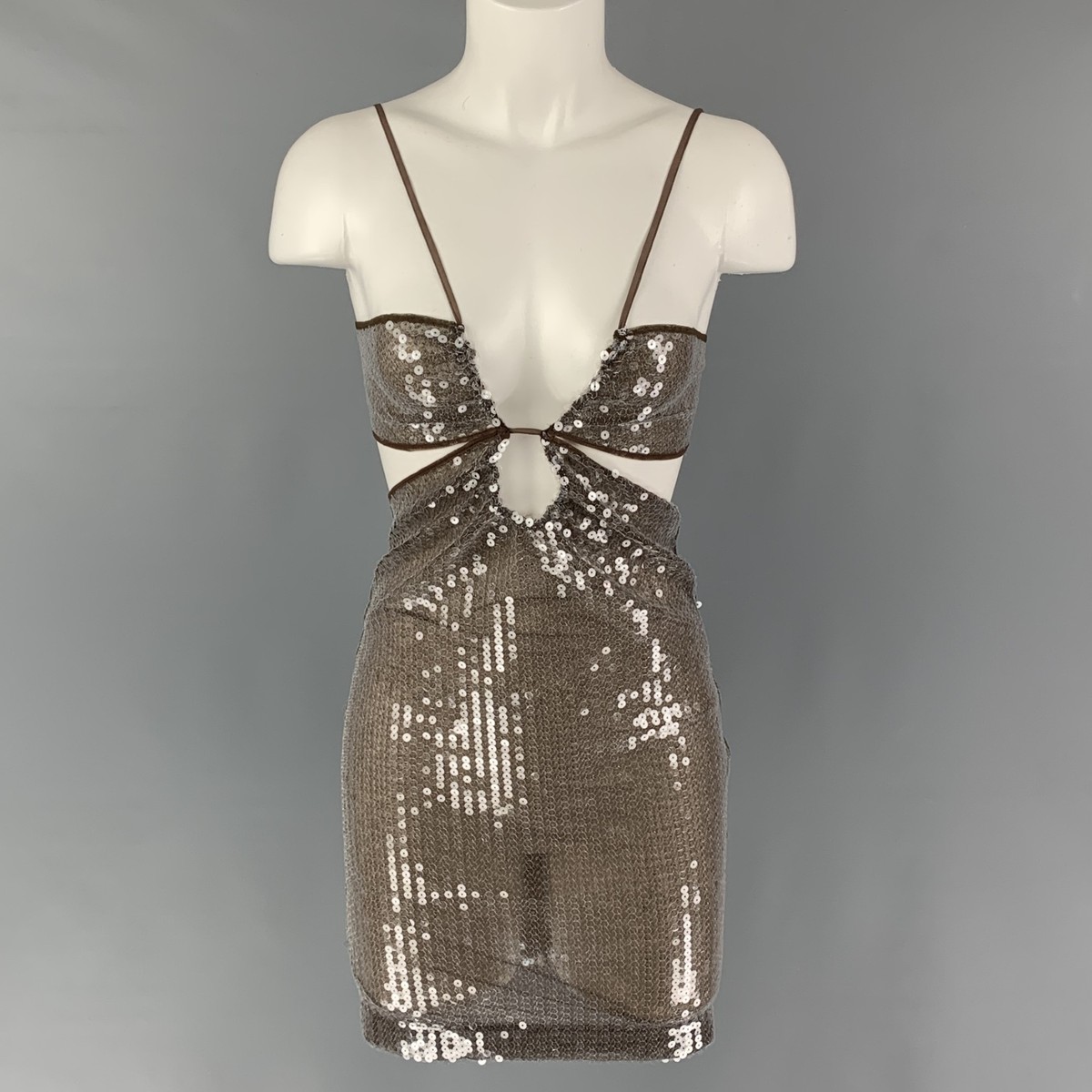 NENSI DOJAKA Size XS Brown Silver Polyester Blend Cut Out