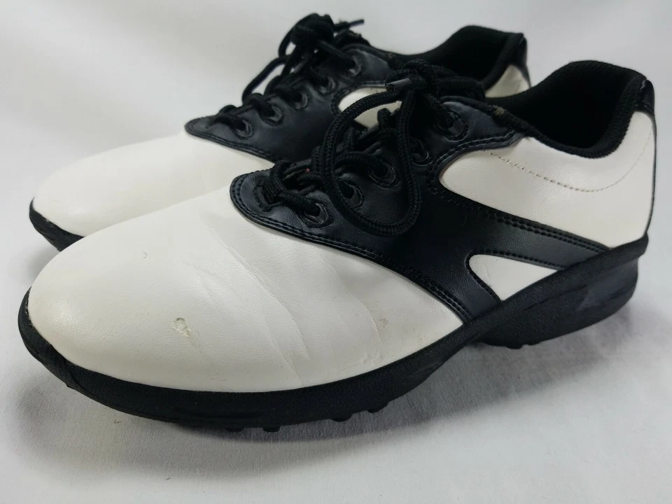 EE. UU. Zapatos de golf KIDS GOLF blancos y negros clásicos estilo silla de montar talla 6Y  Foto 3 de 4