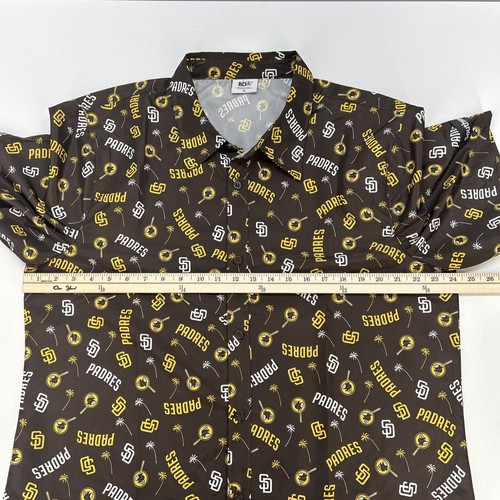 SD Padres BD Button Up Shirt Short Sleeve Polyester Men’s XL Brown Yellow - Picture 5 of 10