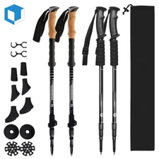Pair Trekking Walking Hiking Sticks Poles Collapsible Alpenstock Anti-Shock Cork