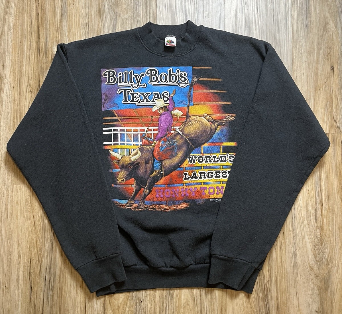 Vintage BILLY BOBS TEXAS Sweatshirt XL 90s Bar Western Honky Tonk Ft Worth