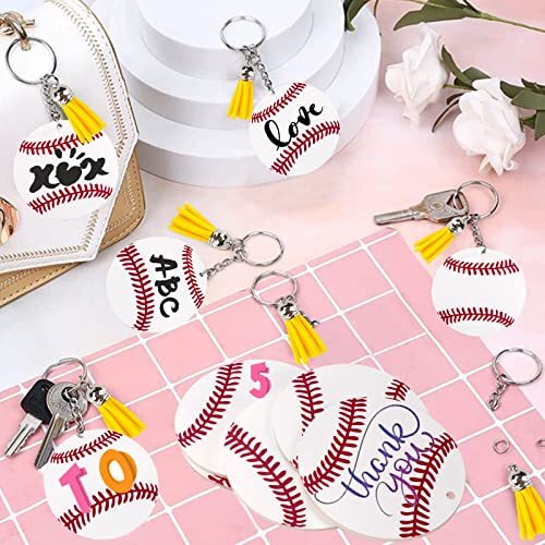 48PCS Baseball Acrylic Keychain Blanks Kit,12 Baseball Keychain ,12