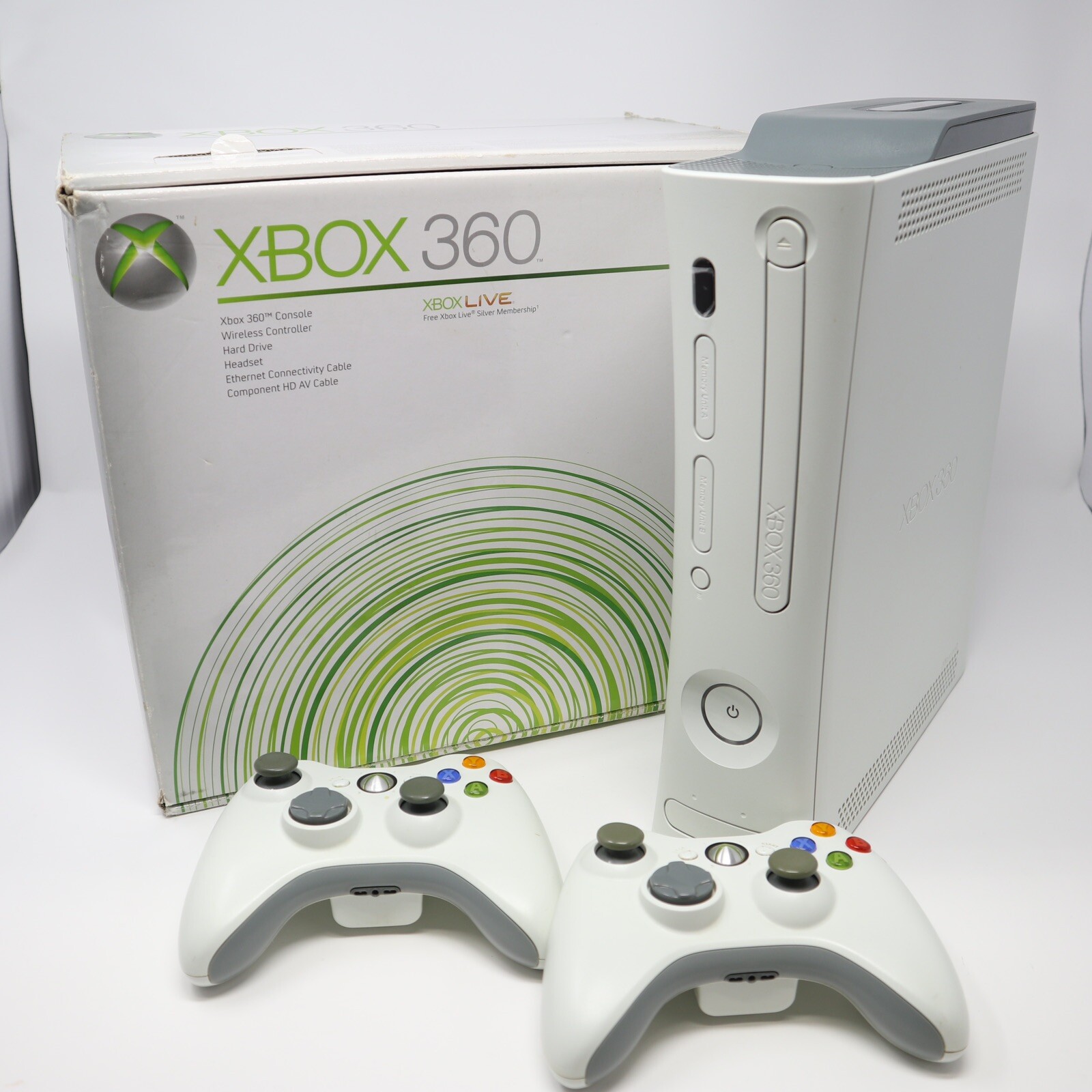 Xbox 360 White Console in Box w/Power, Cables,2 Controllers, TESTED