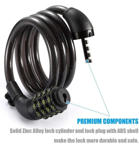 Ushake Bike Lock Cable Cable Basic Self Coiling Combination W/ Mounting Bracket - Picture 5 of 6