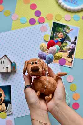 Handmade Crochet Dog  Dug    Amigurumi Puppy with Balloons   Inspired by Up
