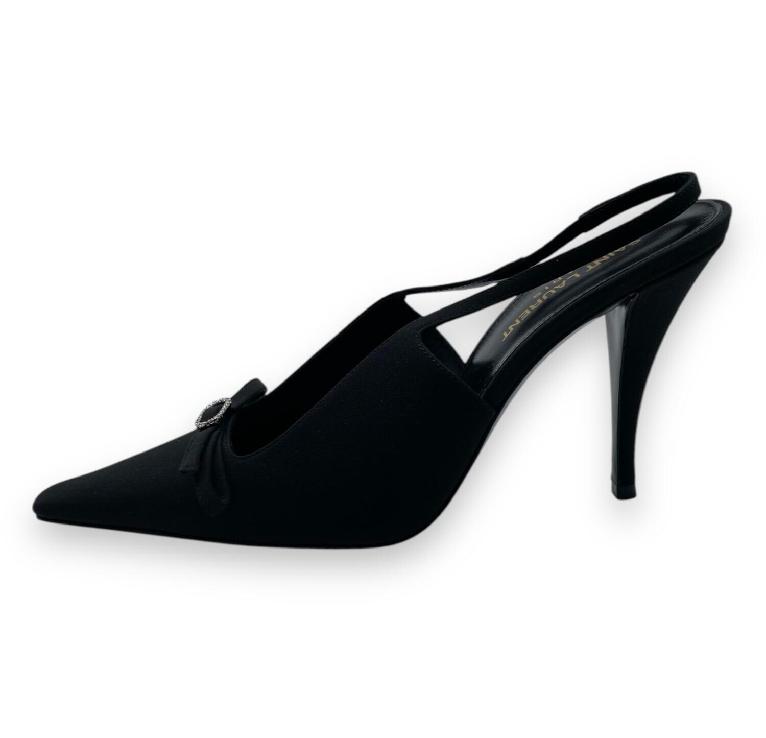 Saint Laurent Décolletè Donna Slingback In Crêpe con Cristalli