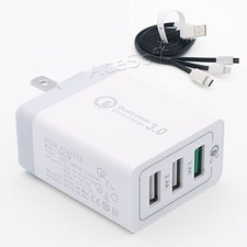 Ultra-Fast Charging QC3.0 Power Adapter 3in1 Cable f Samsung Galaxy S8 SM-G955U
