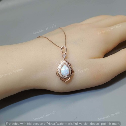 2 CT Pear Cut Simulated Opal Vintage Drop Pendant Necklaces 14K Rose Gold Plated - Picture 6 of 6
