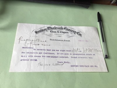 1902 Letterhead Hutchinson Kansas Sentney Wholesale Grocery Teas Cigar