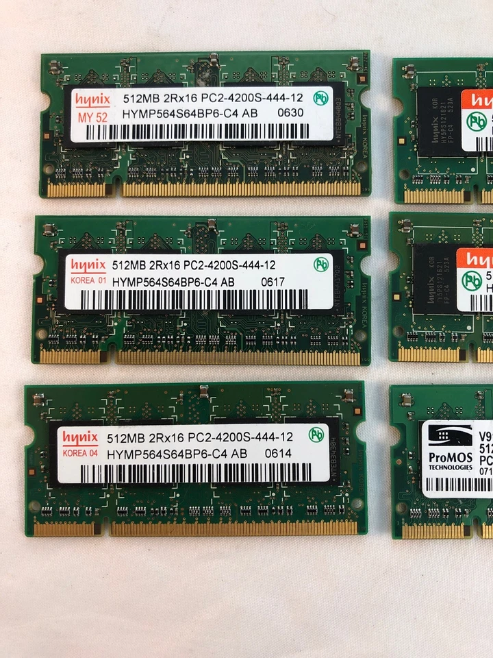 6 piezas Hynix ProMos DDR Laptop Notebook Memoria 3 GB (6X512 MB) PC2-4200S 3 pares 1 GB  Foto 2 de 4