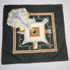 Vtg Vittorio Cesti Square Scarf Handerchief Dark Green Nautical Anchor Flags