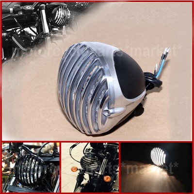 SCALLOPED BRASS HEADLIGHT MOTORCYCLE FINNED GRILL  4 CHOPPER BOBBER CUSTOM XL