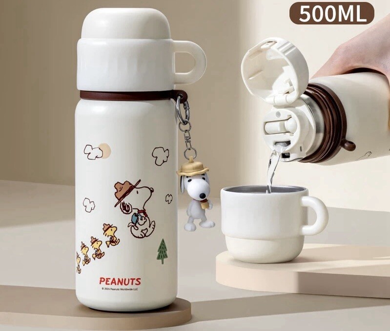 Snoopy Stainless Steel Water Bottle 500ml With Stainless Steel cup