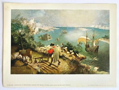 Vintage Lithograph Art Print P. Breughel Paysage Avec La Chute D'Icare France