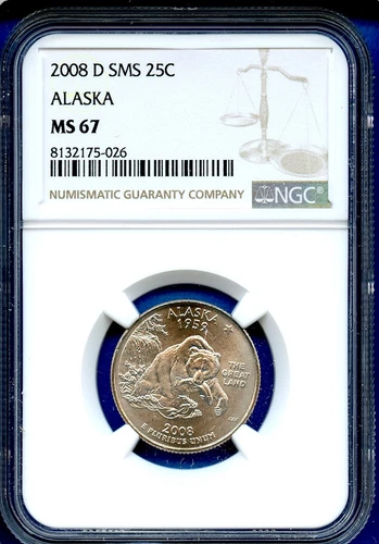 2008 D NGC SMS MS67 Alaska State Quarter 25c US Mint Coin 2008-D MS-67