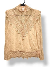 Barbara Chodos VNT Victorian Blouse Size 6 Pale Pink Lace High Neck Coquette USA