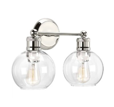 Hansford Collection 2-Light Clear Glass Coastal Bath Vanity Light Polished Nick
