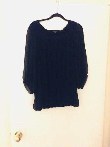 WOMENS SIZE XL (14-16) QUEENS PARK TOP BLACK LINED PLUS SHEER OVERLAY - Picture 5 of 6