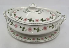 Vtg Soho Pottery Covered Tureen With Underplate Daisian Pink Floral Pattern 111b