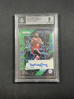 Julius Erving 2018-19 Prizm Choice Signatures Green Prizm /8 BGS 9 76ers #38 🐐