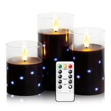 Real Wax Flameless Candles Glass,Battery Operated LED Candles with Flickering...