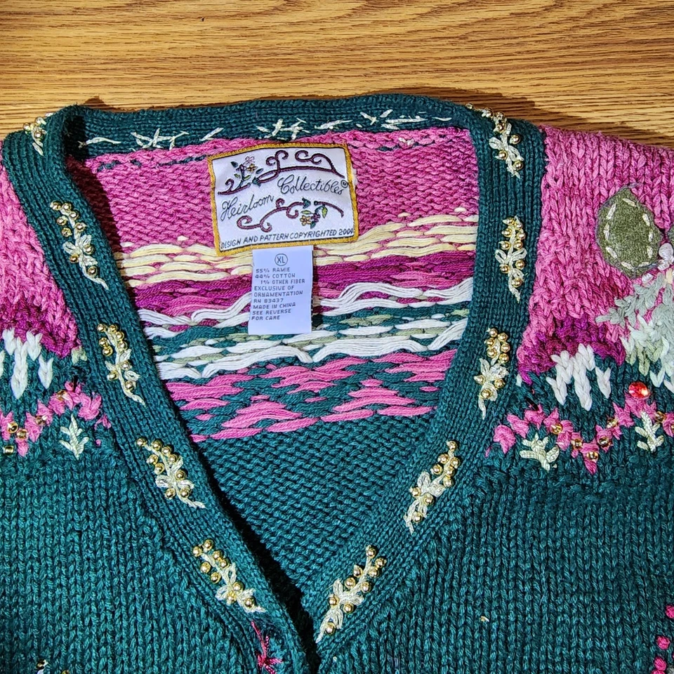 De colección Años 90 HERELIQUIA COLECCIONABLES Feo Navidad Vacaciones Noel Cárdigan Suéter XL Foto 3 de 4