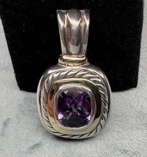 David Yurman Large Albion Amethyst Pendant Sterling Silver 14k Gold