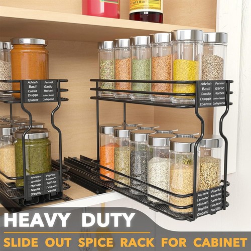 SpaceAid Pull Out Spice Rack Organizer for 4.5"W, 2-Tier, Black, Black - Picture 3 of 7