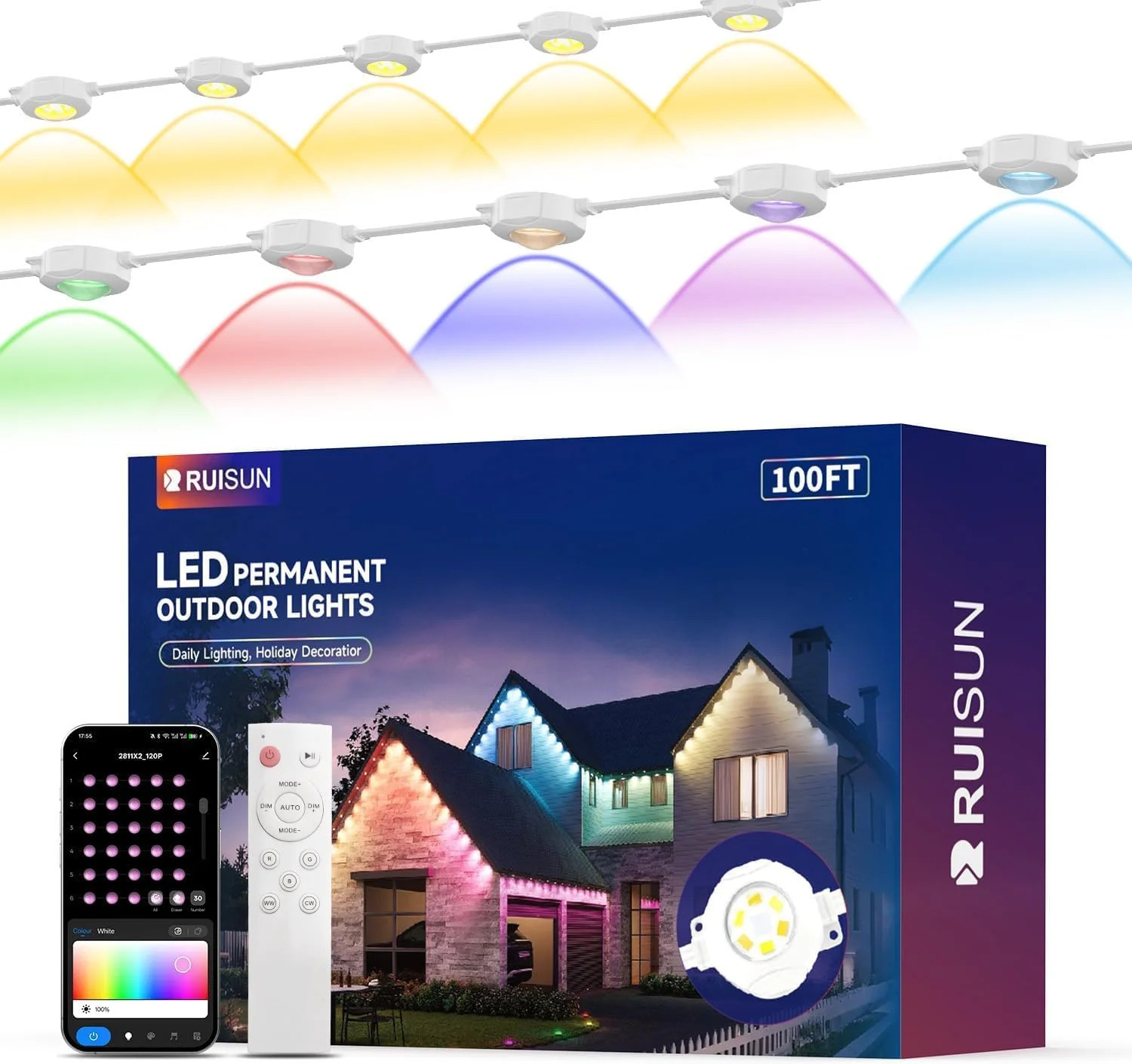 Éclairage Extérieur Permanent 30M RGBCW pour Illuminer Sa Maison Sans Rien Démonter